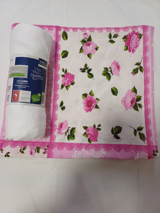 Jastučnica+plahta
Dimenzije:
Jastučnica 40x80 cm
Plahta 100x200 cm
100% pamuk