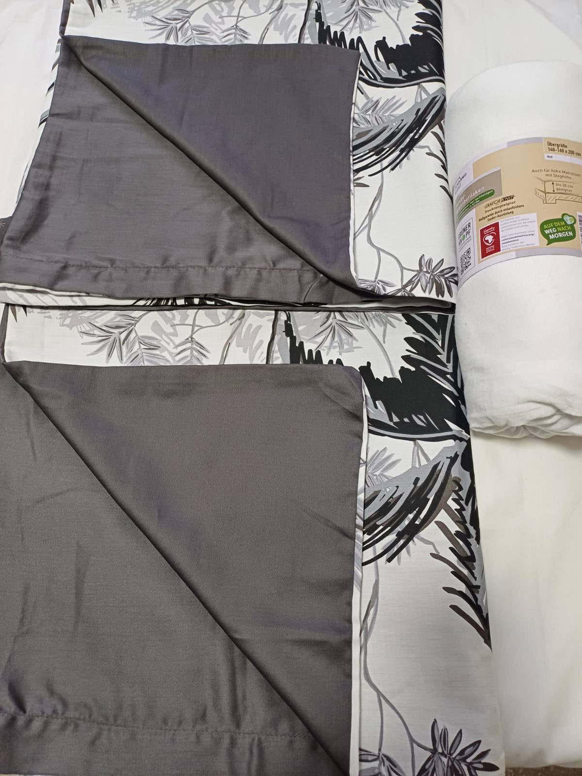 Dvije jastučnice+plahta
Dimenzije:
Jastučnice 2x80x80 cm
Plahta 140-160x200 cm
Sastav:
Jastučnica 65% pamuk,30%poliester,5%viskoza
Plahta 100% pamuk